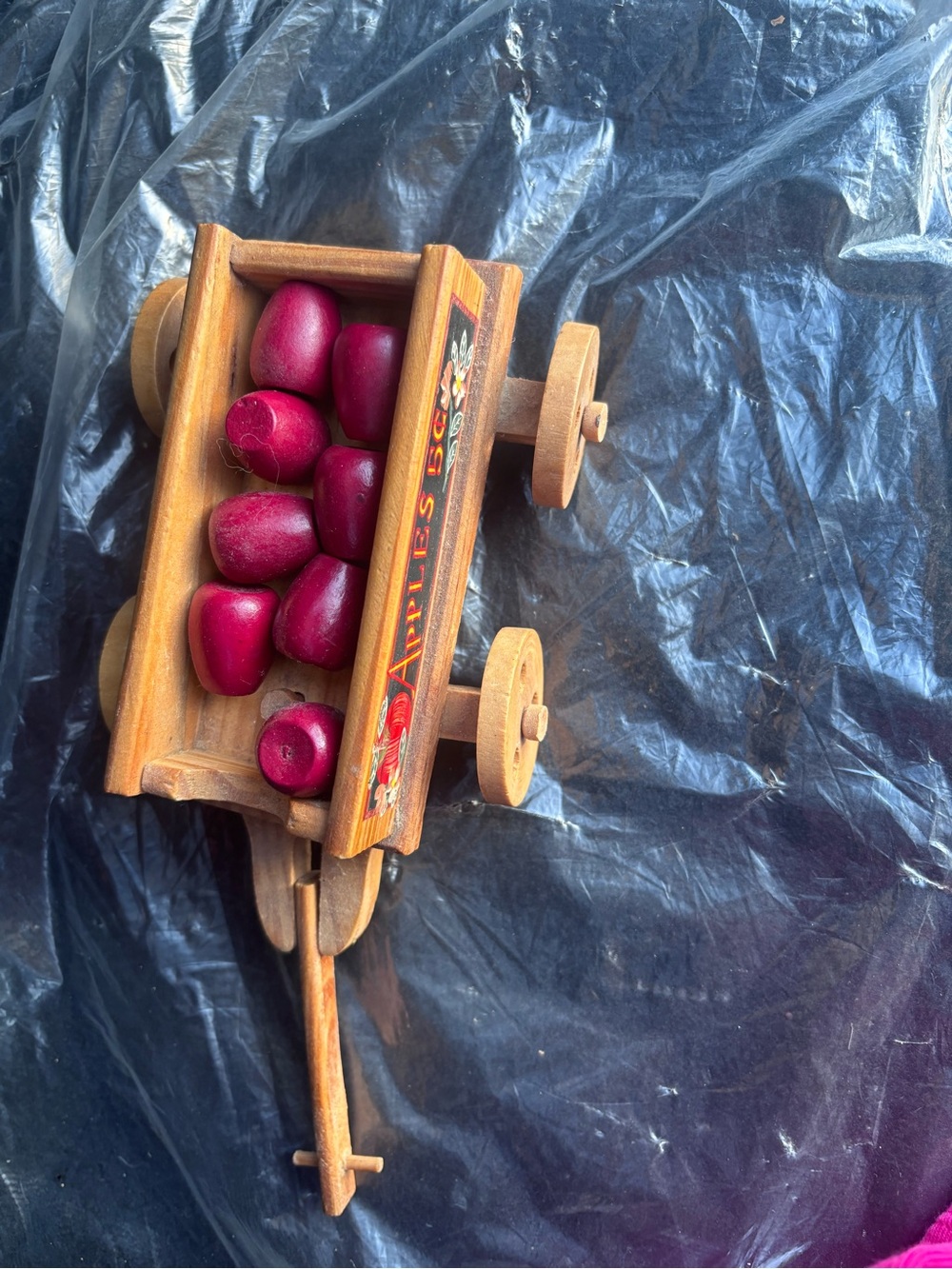 Wooden Apple Wagon decor  with Red Apples - Vintage